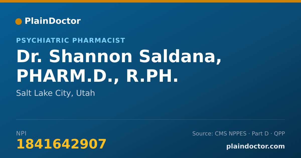 Shareable card for Shannon Saldana, PHARM.D., R.PH. - Psychiatric Pharmacist, Salt Lake City, UT