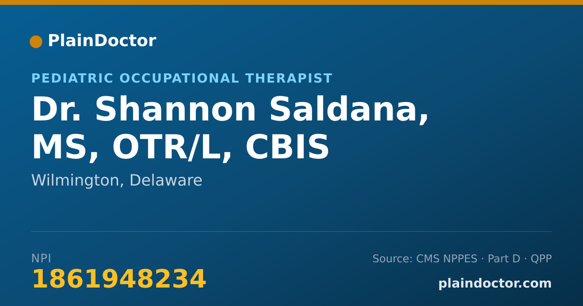 Shareable card for Shannon Saldana, MS, OTR/L, CBIS - Pediatric Occupational Therapist, Wilmington, DE