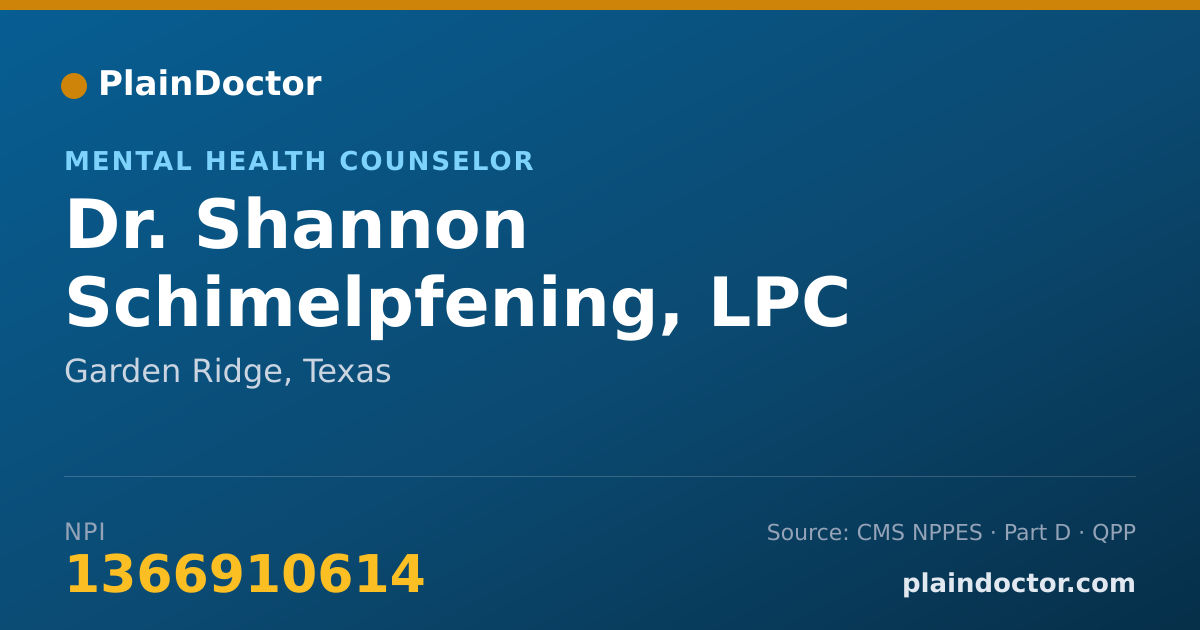 Shareable card for Shannon Schimelpfening, LPC - Mental Health Counselor, Garden Ridge, TX