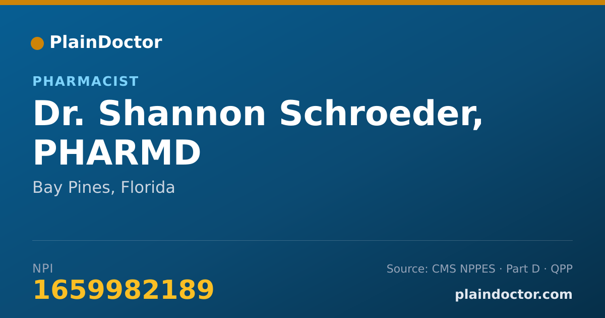 Shareable card for Shannon Schroeder, PHARMD - Pharmacist, Bay Pines, FL