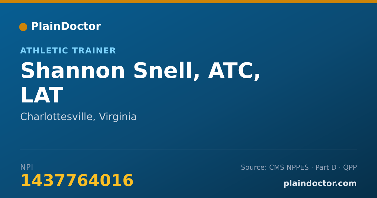 Shareable card for Shannon Snell, ATC, LAT - Athletic Trainer, Charlottesville, VA