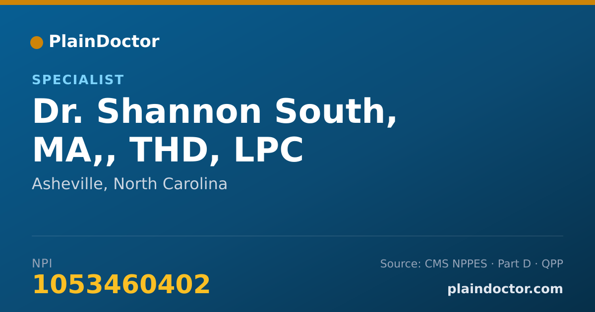 Shareable card for Shannon South, MA,, THD, LPC - Specialist, Asheville, NC