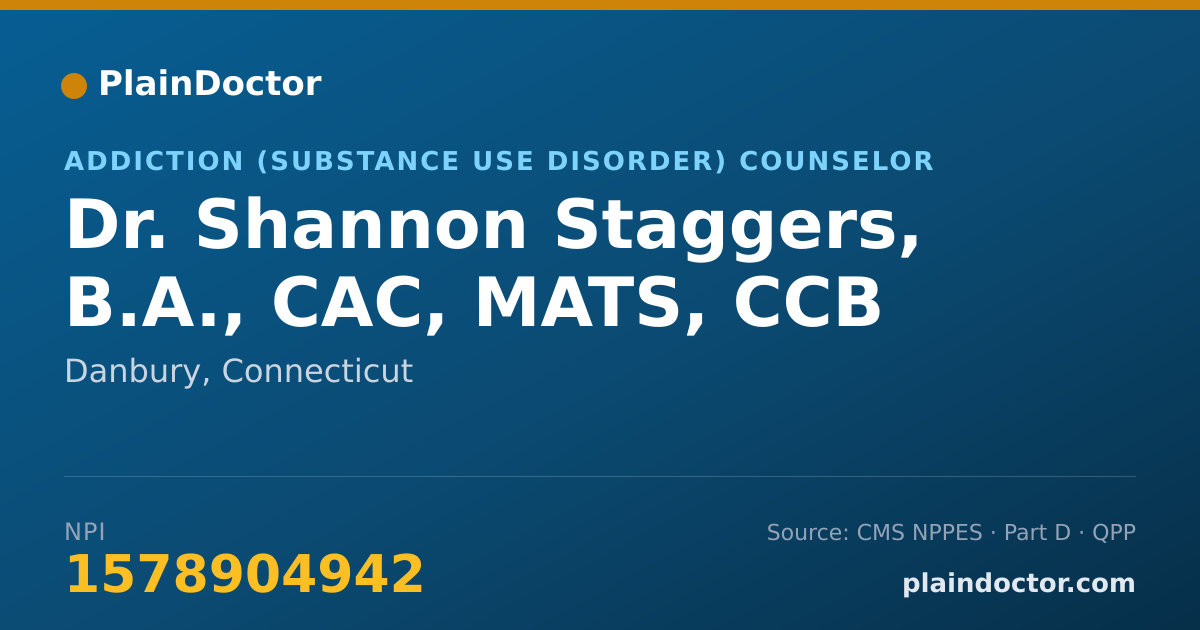 Shareable card for Shannon Staggers, B.A., CAC, MATS, CCB - Addiction (Substance Use Disorder) Counselor, Danbury, CT