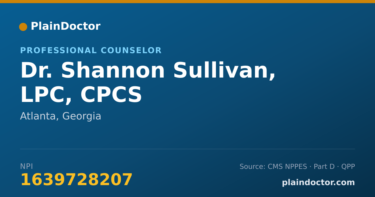 Shareable card for Shannon Sullivan, LPC, CPCS - Professional Counselor, Atlanta, GA