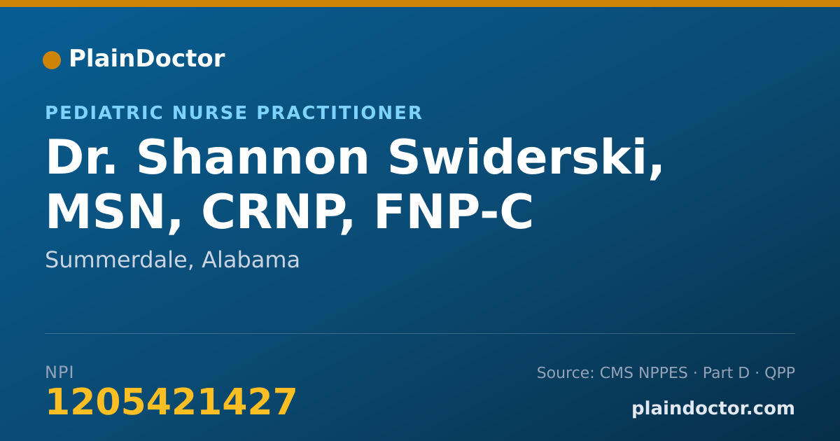 Shareable card for Shannon Swiderski, MSN, CRNP, FNP-C - Pediatric Nurse Practitioner, Summerdale, AL