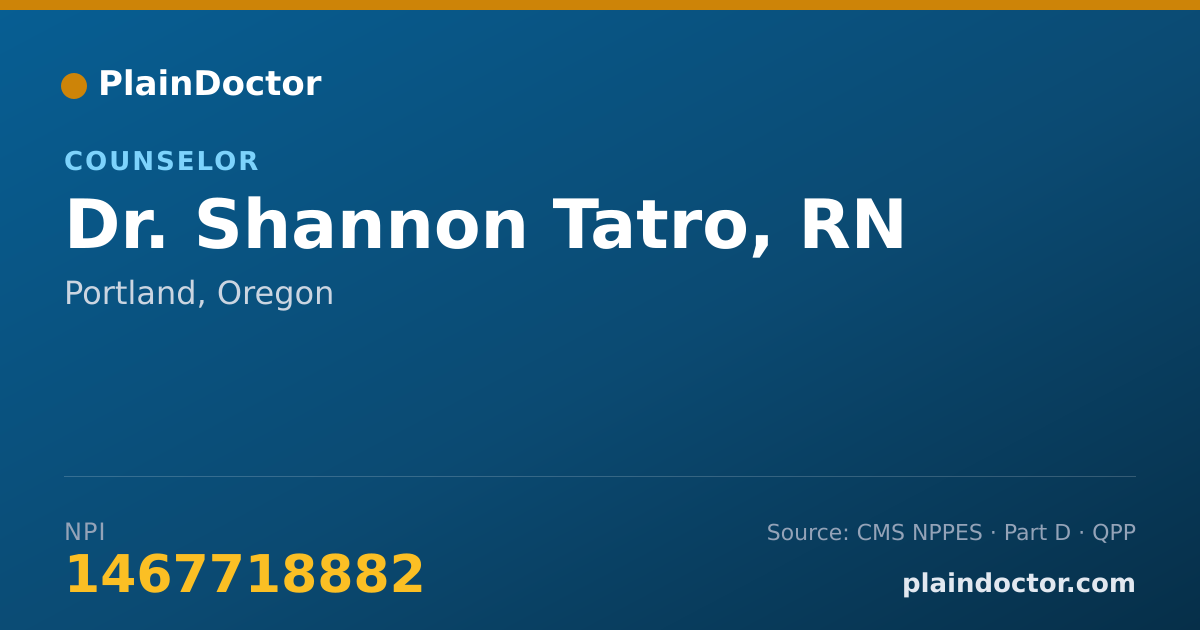 Shareable card for Shannon Tatro, RN - Counselor, Portland, OR