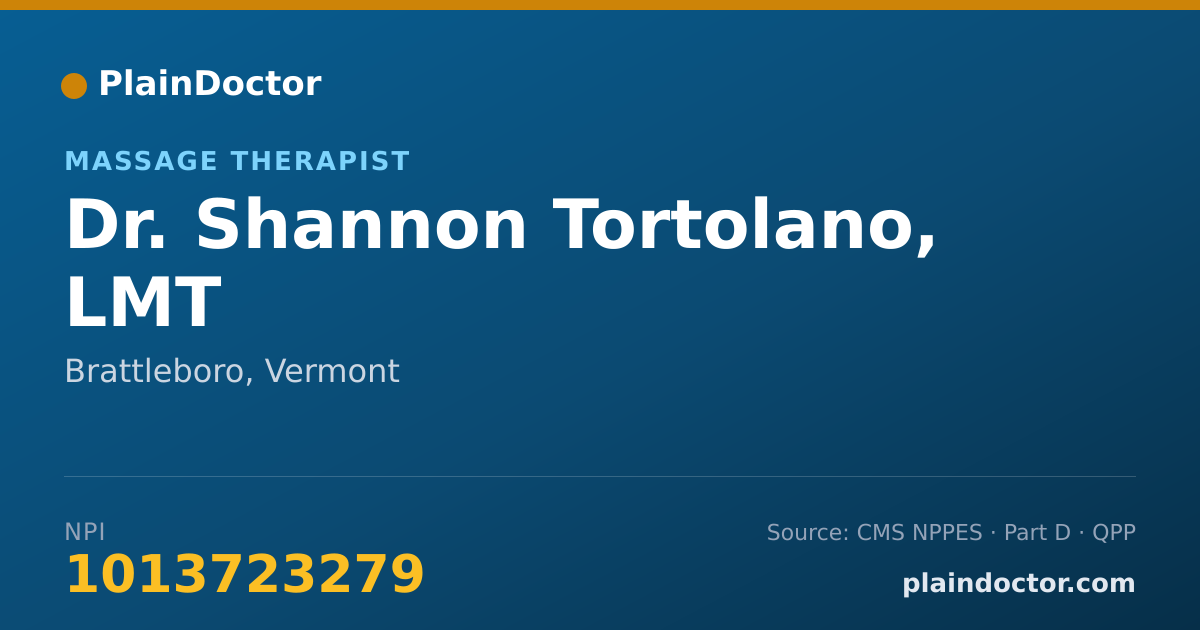 Shareable card for Shannon Tortolano, LMT - Massage Therapist, Brattleboro, VT