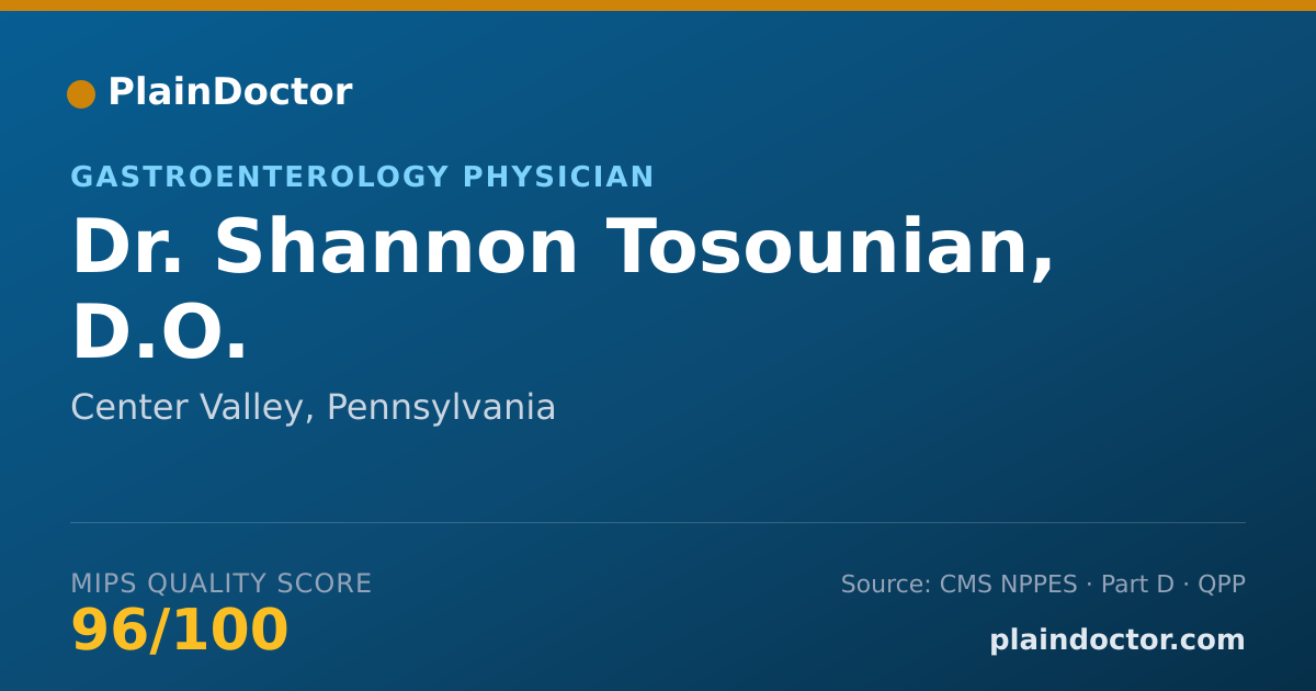 Shareable card for Shannon Tosounian, D.O. - Gastroenterology Physician, Center Valley, PA
