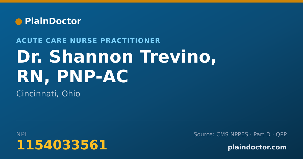 Shareable card for Shannon Trevino, RN, PNP-AC - Acute Care Nurse Practitioner, Cincinnati, OH