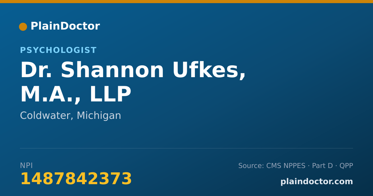 Shareable card for Shannon Ufkes, M.A., LLP - Psychologist, Coldwater, MI