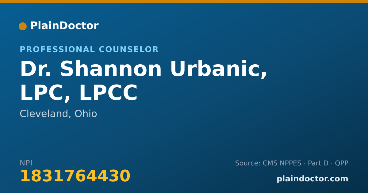 Shareable card for Shannon Urbanic, LPC, LPCC - Professional Counselor, Cleveland, OH