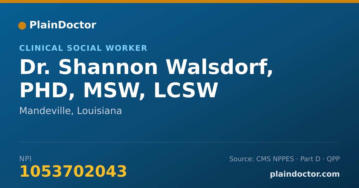 Shareable card for Shannon Walsdorf, PHD, MSW, LCSW - Clinical Social Worker, Mandeville, LA