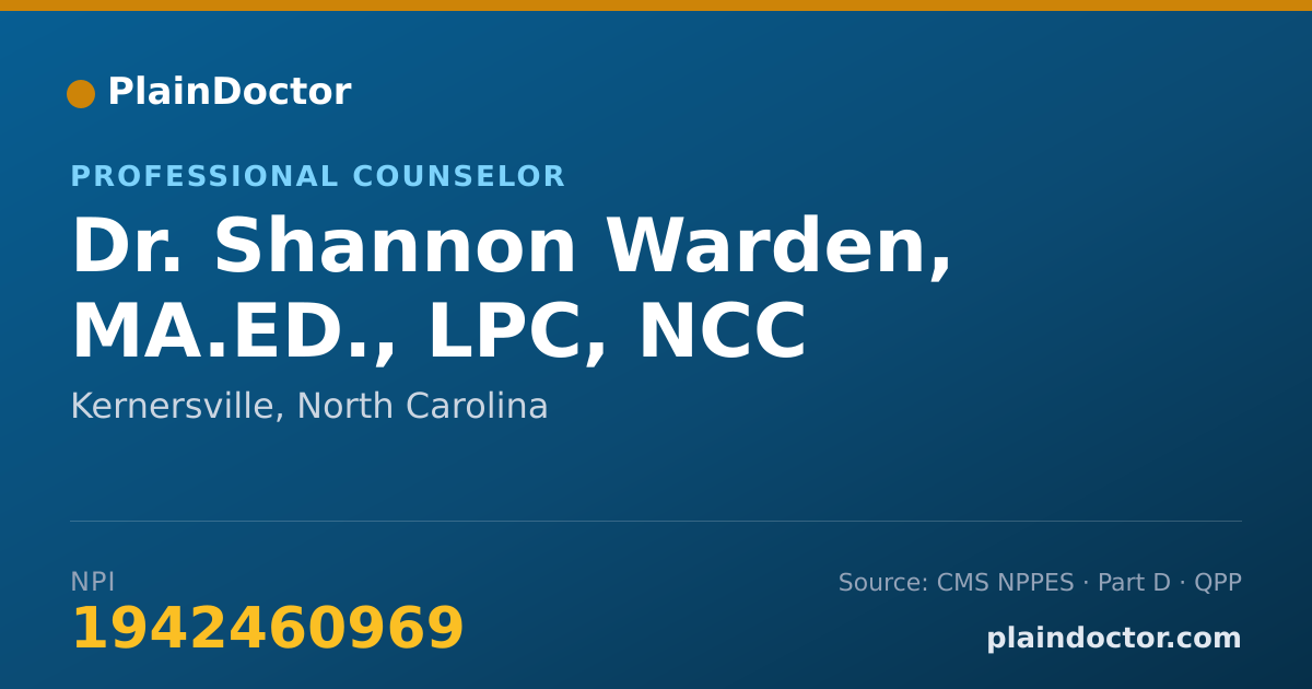 Shareable card for Shannon Warden, MA.ED., LPC, NCC - Professional Counselor, Kernersville, NC