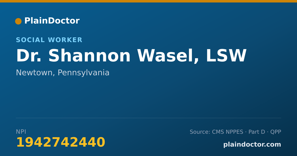 Shareable card for Shannon Wasel, LSW - Social Worker, Newtown, PA