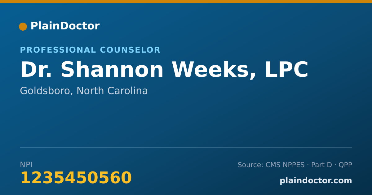 Shareable card for Shannon Weeks, LPC - Professional Counselor, Goldsboro, NC