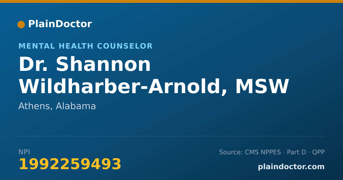 Shareable card for Shannon Wildharber-Arnold, MSW - Mental Health Counselor, Athens, AL