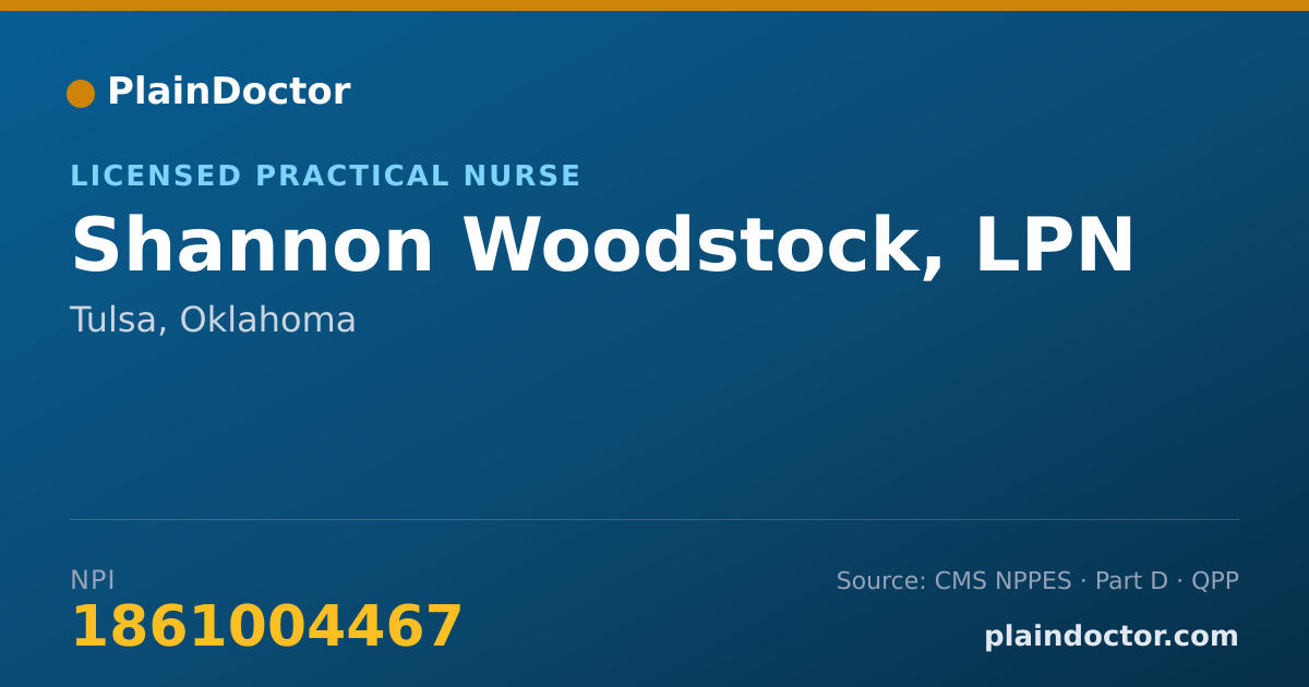 Shareable card for Shannon Woodstock, LPN - Licensed Practical Nurse, Tulsa, OK