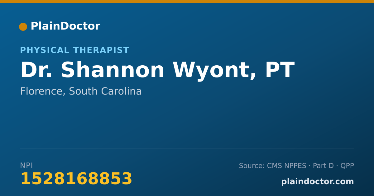 Shareable card for Shannon Wyont, PT - Physical Therapist, Florence, SC