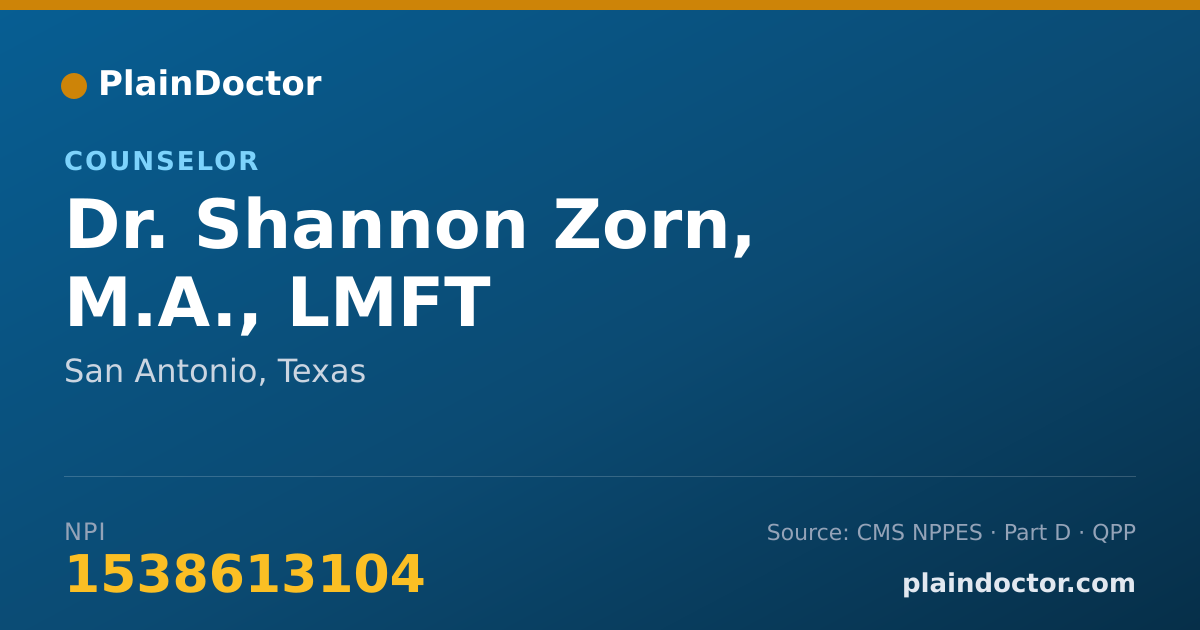 Shareable card for Shannon Zorn, M.A., LMFT - Counselor, San Antonio, TX
