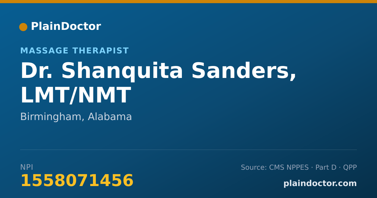 Shareable card for Shanquita Sanders, LMT/NMT - Massage Therapist, Birmingham, AL
