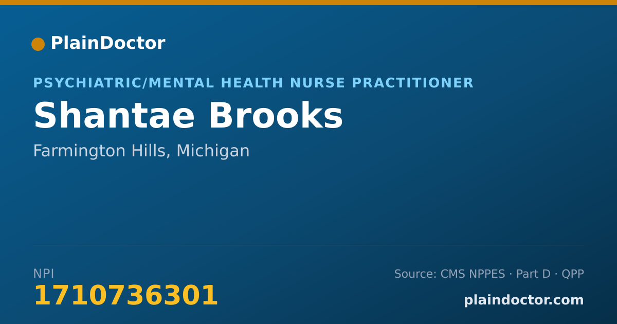 Shareable card for Shantae Brooks - Psychiatric/Mental Health Nurse Practitioner, Farmington Hills, MI