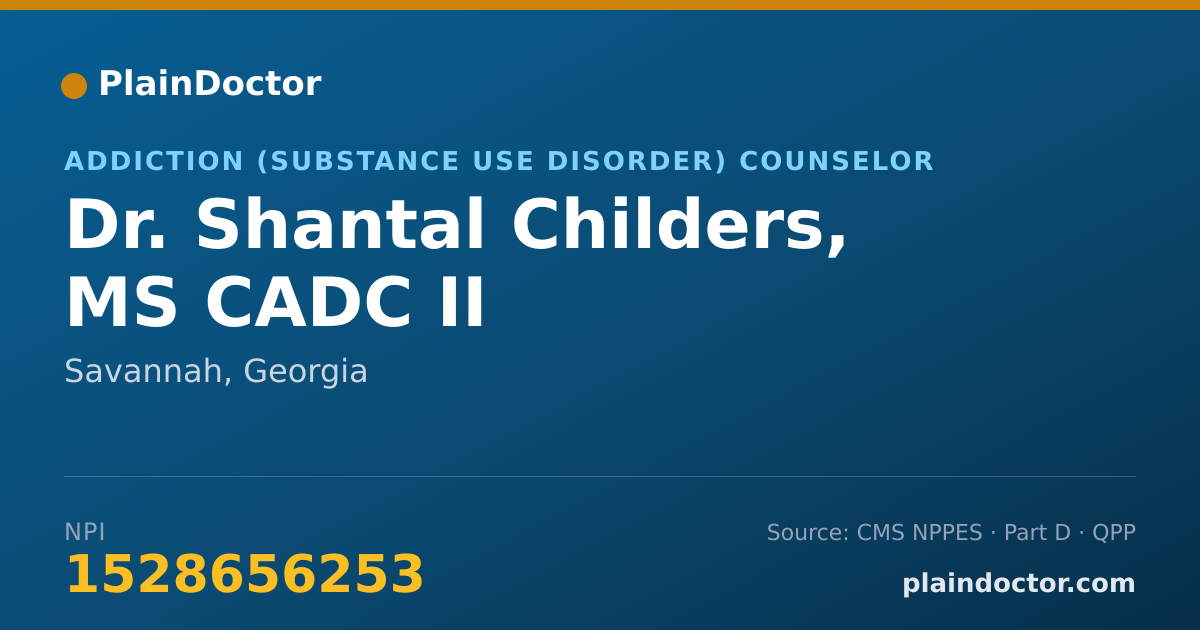 Shareable card for Shantal Childers, MS CADC II - Addiction (Substance Use Disorder) Counselor, Savannah, GA