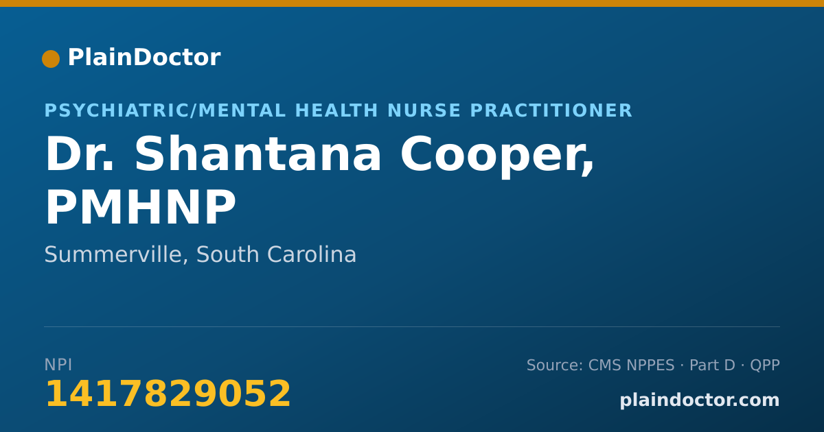 Shareable card for Shantana Cooper, PMHNP - Psychiatric/Mental Health Nurse Practitioner, Summerville, SC