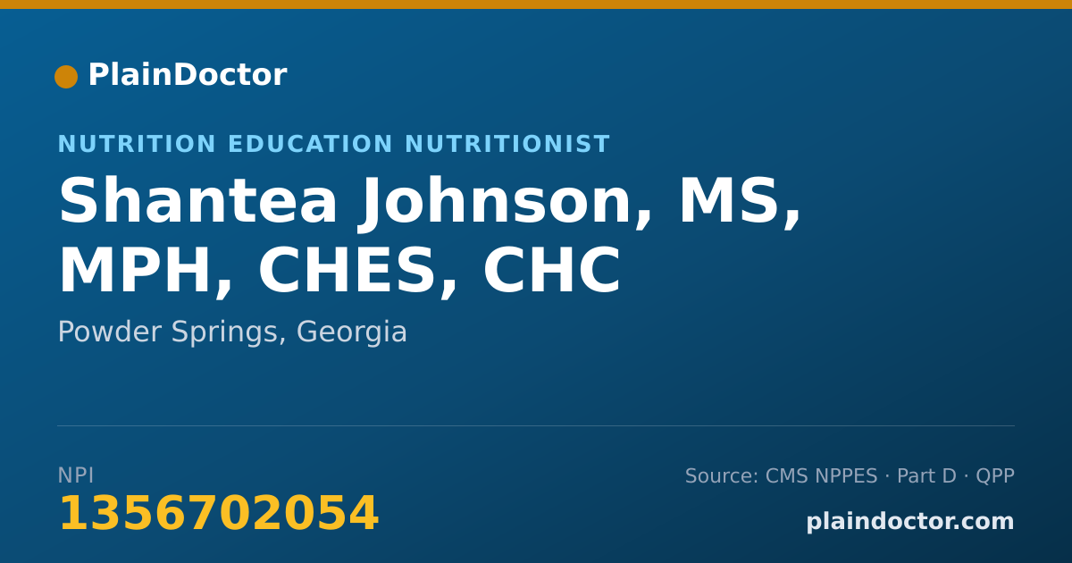Shareable card for Shantea Johnson, MS, MPH, CHES, CHC - Nutrition Education Nutritionist, Powder Springs, GA
