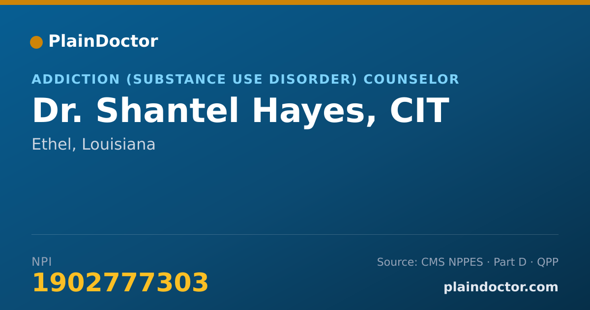 Shareable card for Shantel Hayes, CIT - Addiction (Substance Use Disorder) Counselor, Ethel, LA