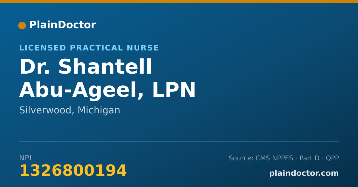 Shareable card for Shantell Abu-Ageel, LPN - Licensed Practical Nurse, Silverwood, MI