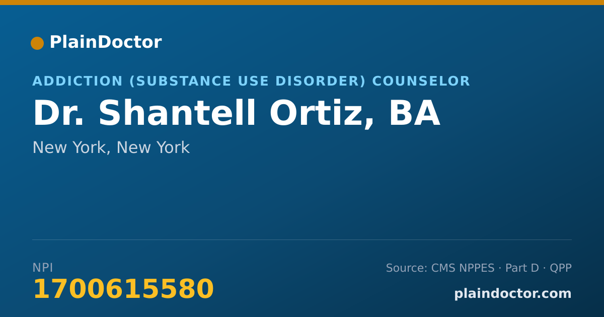 Shareable card for Shantell Ortiz, BA - Addiction (Substance Use Disorder) Counselor, New York, NY