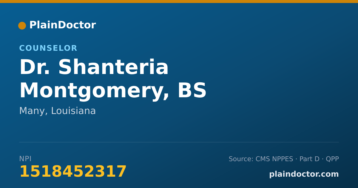Shareable card for Shanteria Montgomery, BS - Counselor, Many, LA