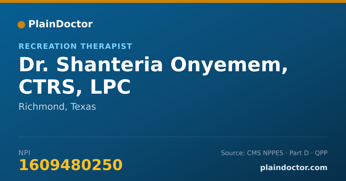 Shareable card for Shanteria Onyemem, CTRS, LPC - Recreation Therapist, Richmond, TX