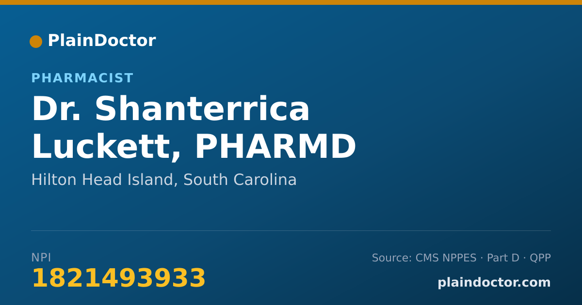 Shareable card for Shanterrica Luckett, PHARMD - Pharmacist, Hilton Head Island, SC