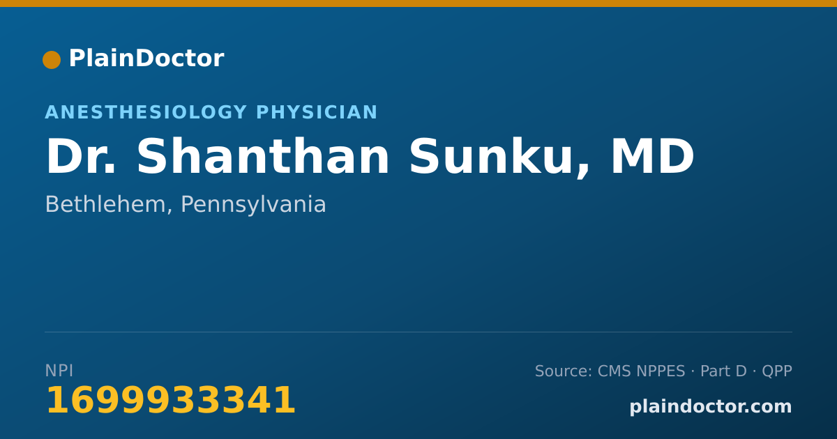Shareable card for Shanthan Sunku, MD - Anesthesiology Physician, Bethlehem, PA