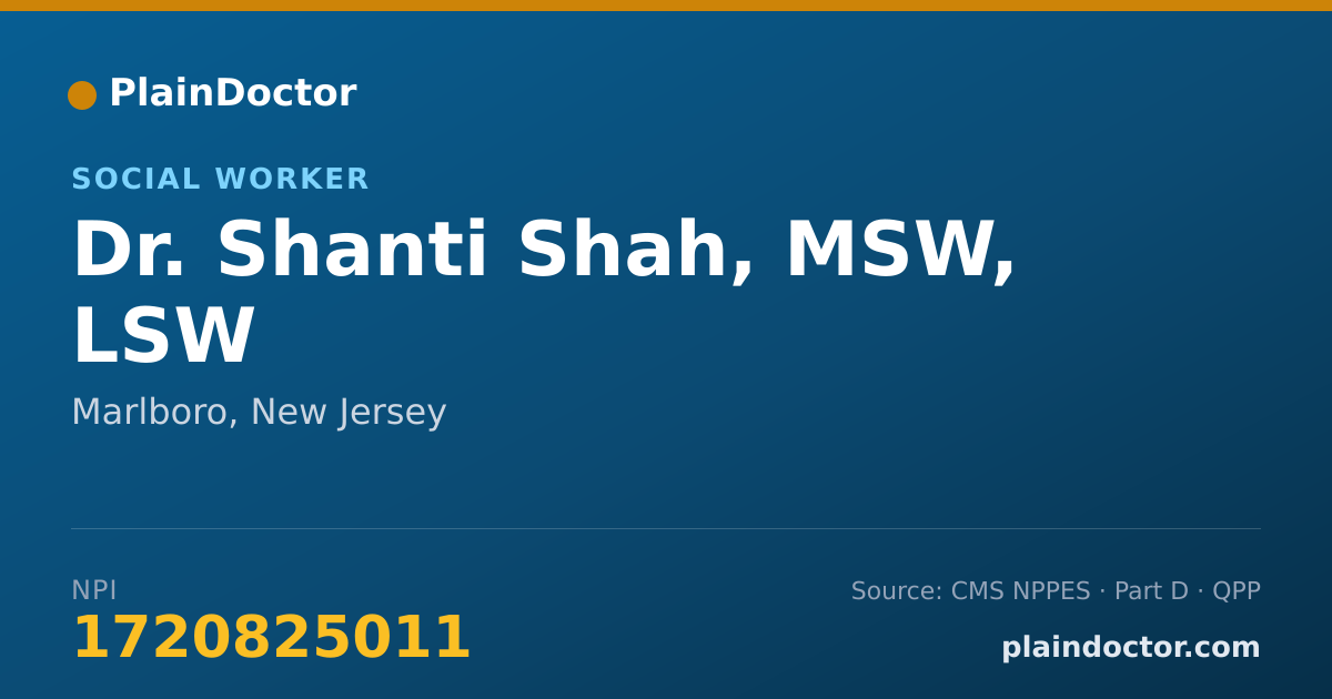 Shareable card for Shanti Shah, MSW, LSW - Social Worker, Marlboro, NJ