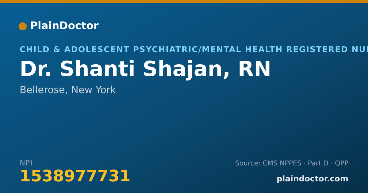Shareable card for Shanti Shajan, RN - Child & Adolescent Psychiatric/Mental Health Registered Nurse, Bellerose, NY