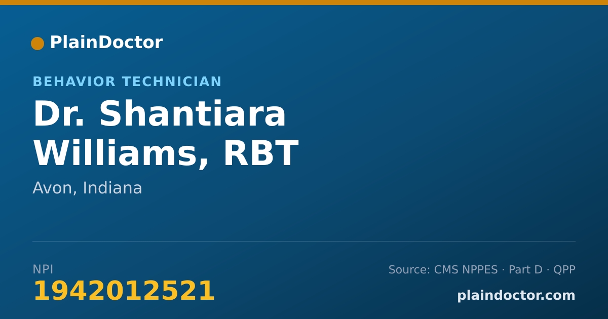 Shareable card for Shantiara Williams, RBT - Behavior Technician, Avon, IN
