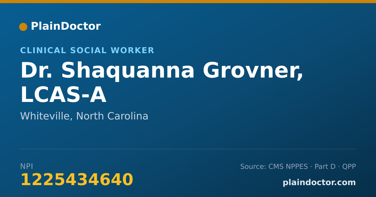 Shareable card for Shaquanna Grovner, LCAS-A - Clinical Social Worker, Whiteville, NC