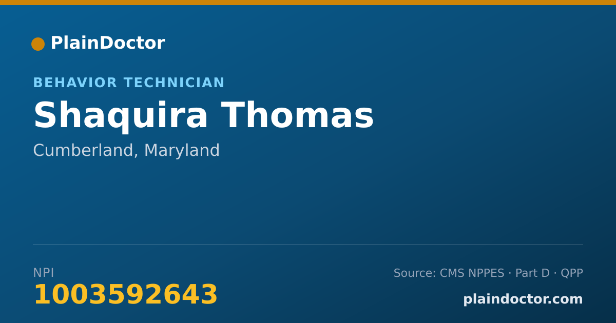 Shareable card for Shaquira Thomas - Behavior Technician, Cumberland, MD