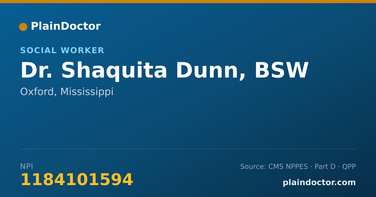 Shareable card for Shaquita Dunn, BSW - Social Worker, Oxford, MS