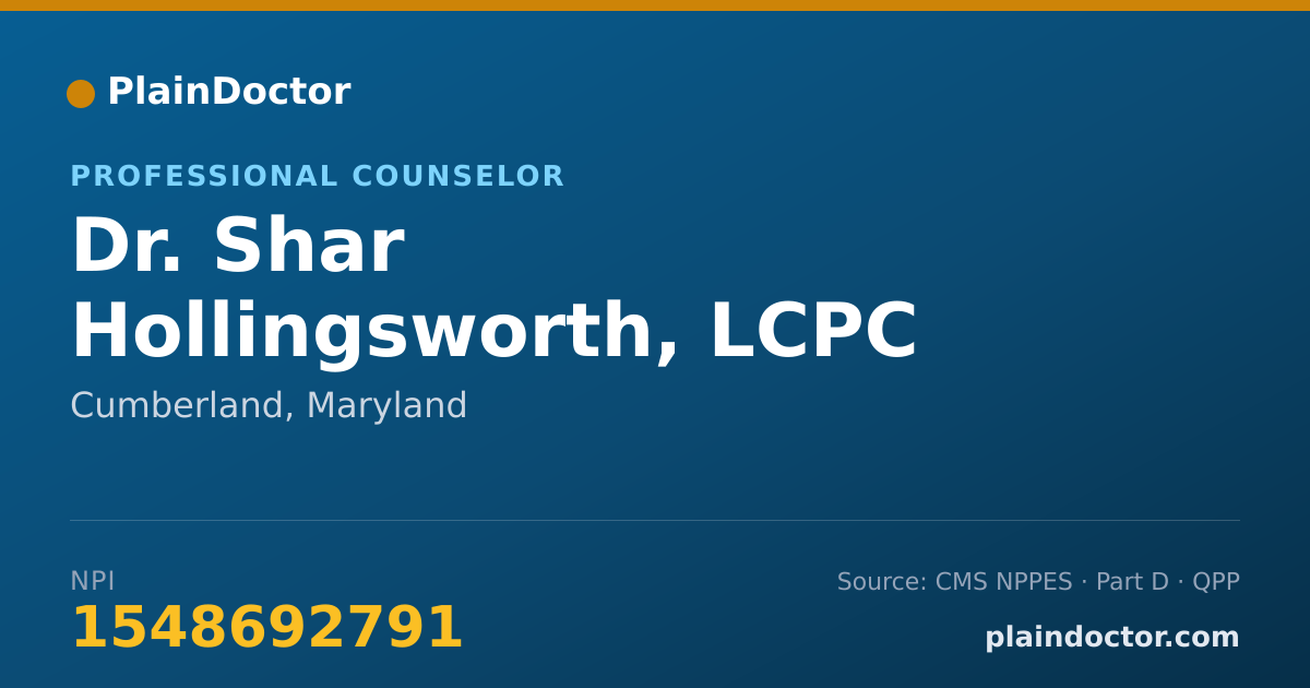 Shareable card for Shar Hollingsworth, LCPC - Professional Counselor, Cumberland, MD