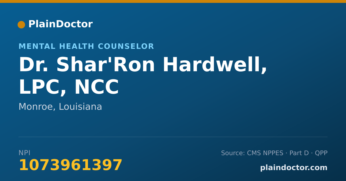 Shareable card for Shar'Ron Hardwell, LPC, NCC - Mental Health Counselor, Monroe, LA