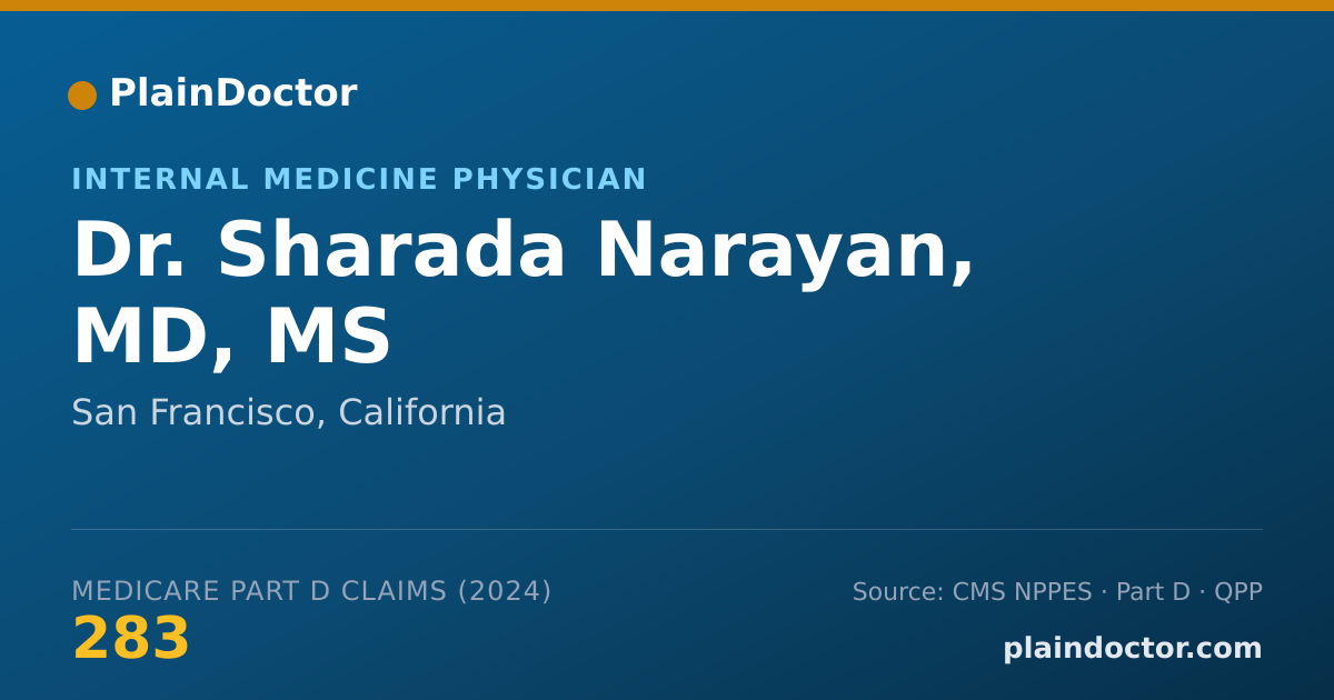 Shareable card for Sharada Narayan, MD, MS - Internal Medicine Physician, San Francisco, CA