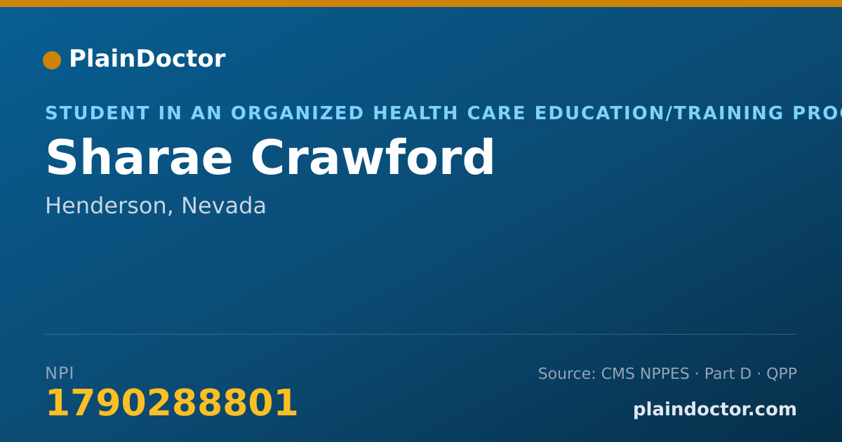 Shareable card for Sharae Crawford - Student in an Organized Health Care Education/Training Program, Henderson, NV