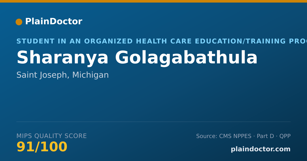 Shareable card for Sharanya Golagabathula - Student in an Organized Health Care Education/Training Program, Saint Joseph, MI
