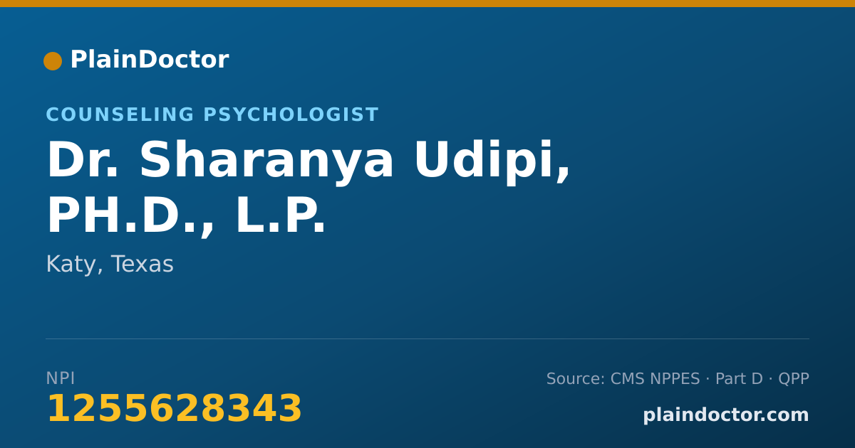 Shareable card for Sharanya Udipi, PH.D., L.P. - Counseling Psychologist, Katy, TX