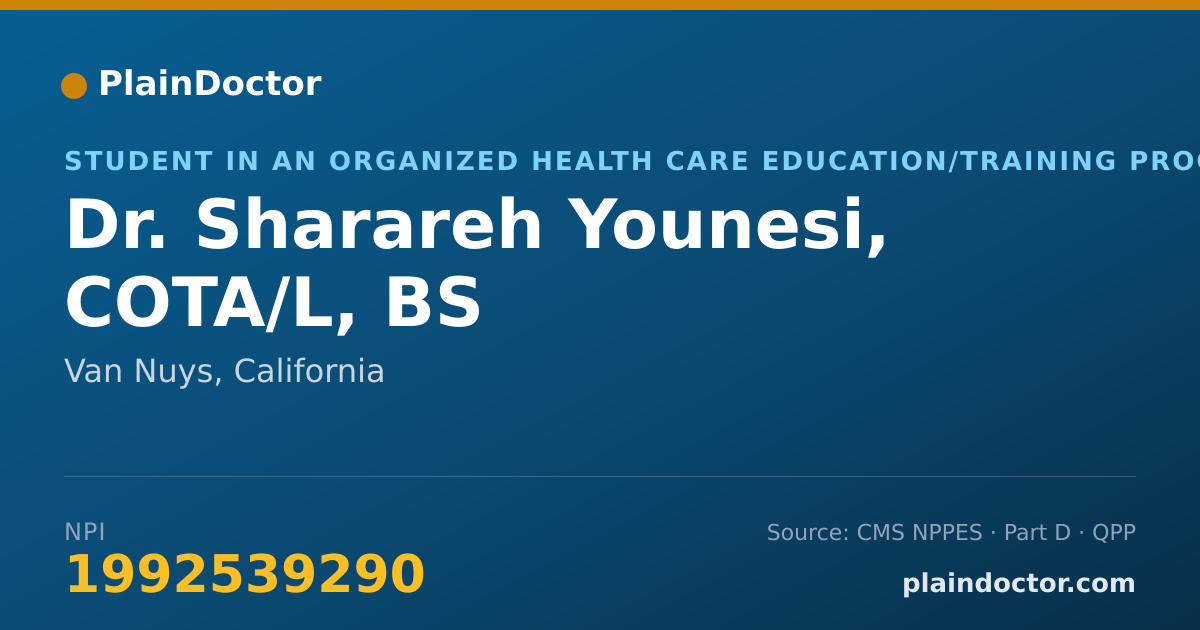 Shareable card for Sharareh Younesi, COTA/L, BS - Student in an Organized Health Care Education/Training Program, Van Nuys, CA