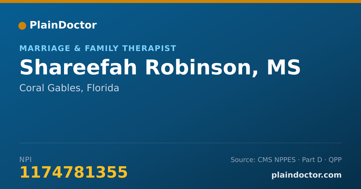 Shareable card for Shareefah Robinson, MS - Marriage & Family Therapist, Coral Gables, FL