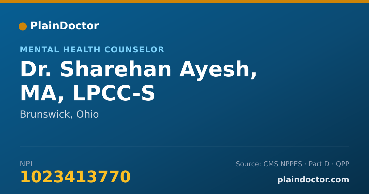 Shareable card for Sharehan Ayesh, MA, LPCC-S - Mental Health Counselor, Brunswick, OH